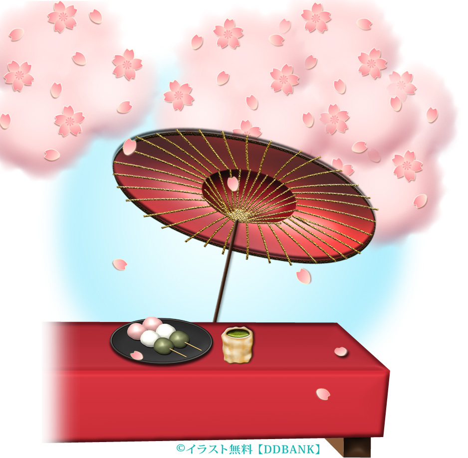 桜と花見茶屋の縁台 イラスト無料ddbank